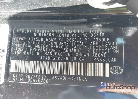 2011 Toyota Camry Le from USA, damaged, VIN 4T4BF3EK7BR120104